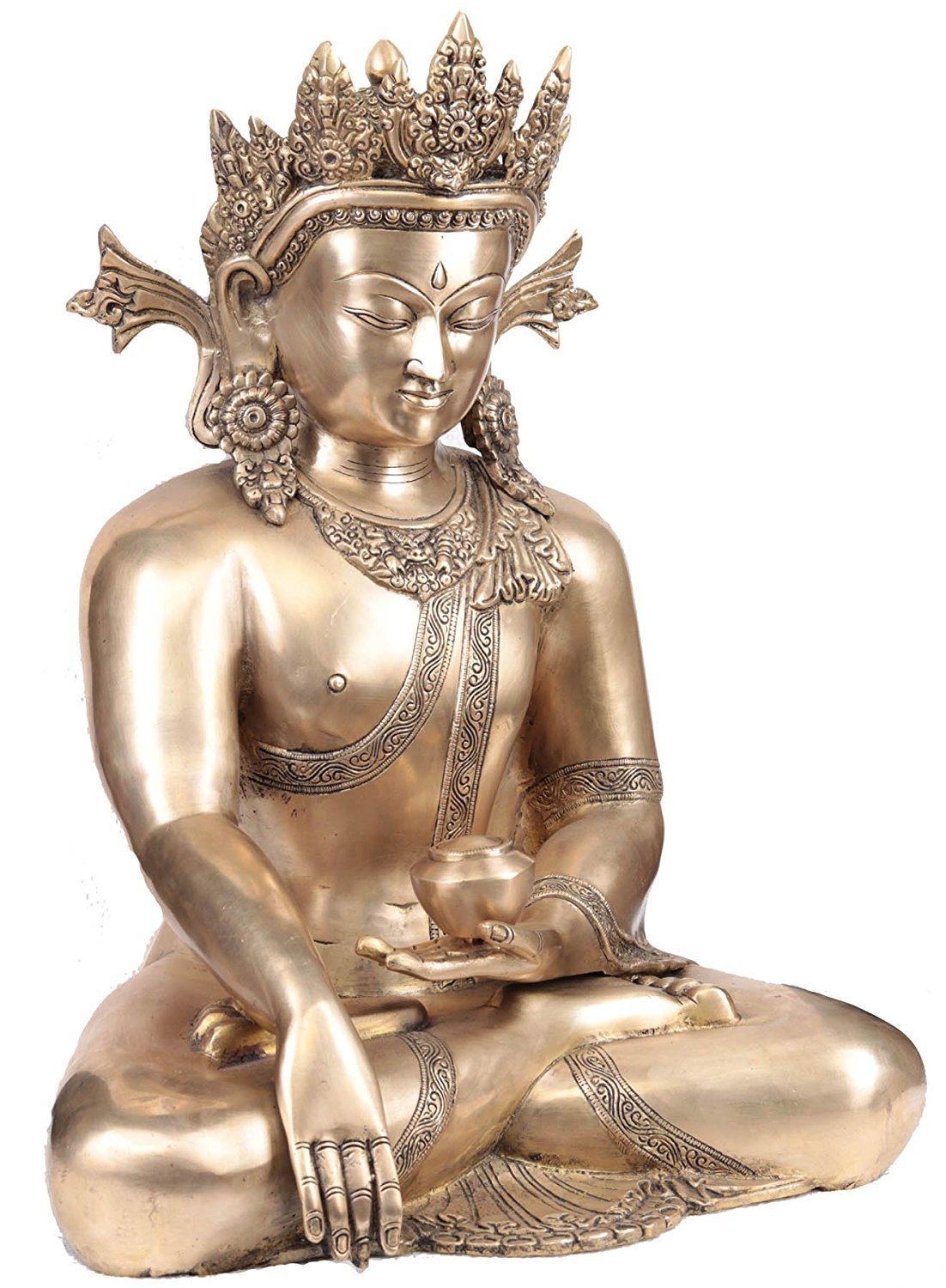 Brass Tibetan Buddha With Crown Statue