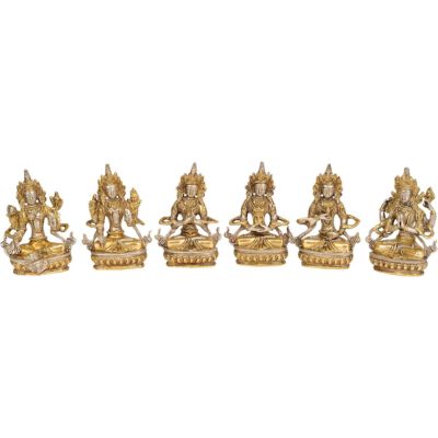 Brass Tibetan Green Tara, Manjushri, Chenrezig, Vajradhara and White Tara Gold Idol