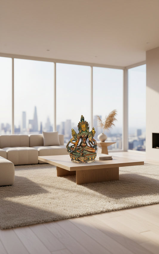 Brass Tibetan Buddhist Saviour Goddess Green Tara (Small Statue) | Home Decor - ArtyCraftz.com