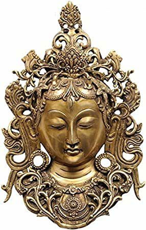 Brass Tibetan Buddhist Wall Hanging Tara Mask Height 12.5 Inches - ArtyCraftz.com