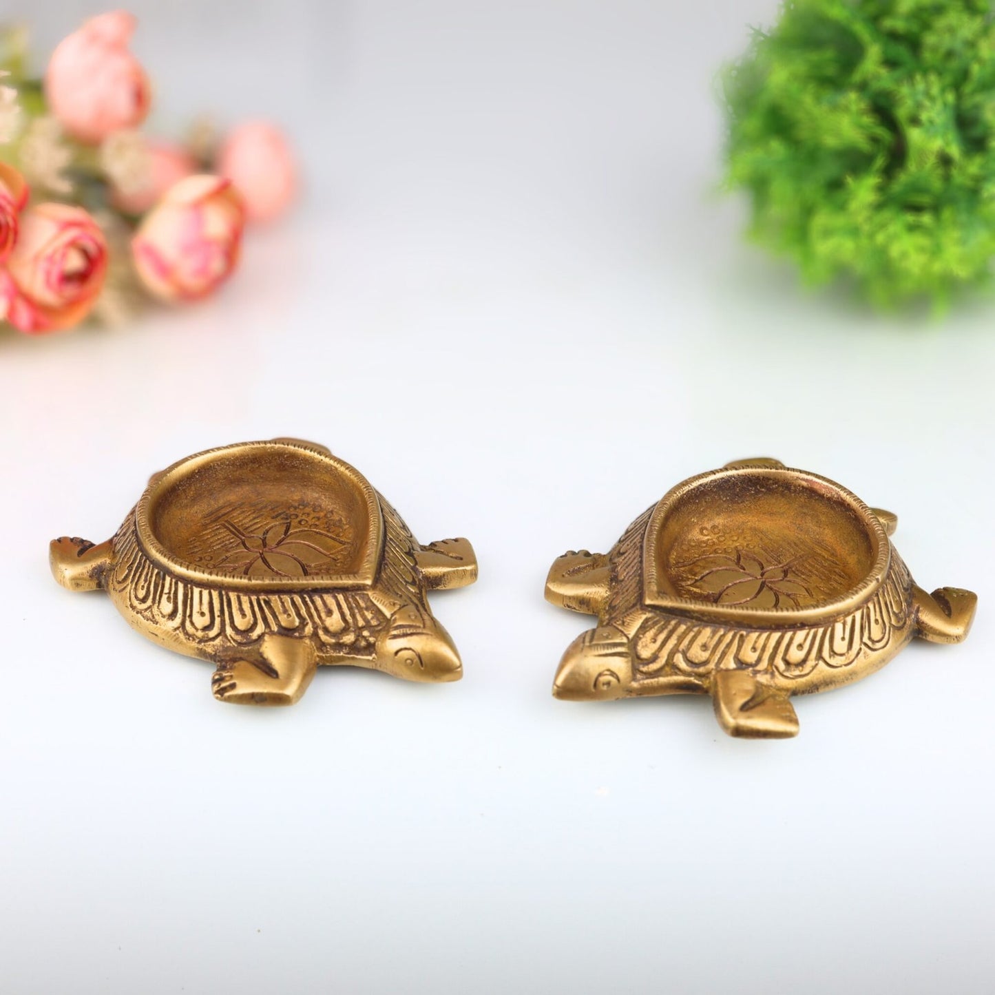 Brass Tortoise Shape Diya Set-ArtyCraftz.com