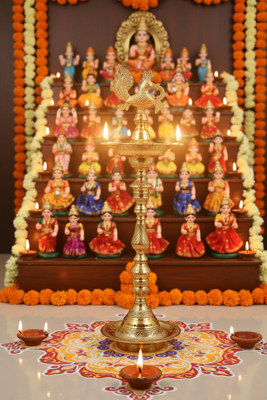 Brass Traditional Peacock Kuthuvilakku Inauguration Diya