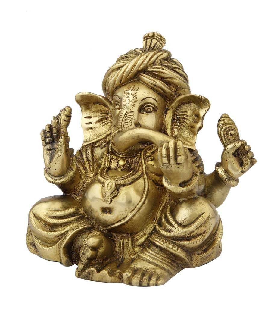 Brass Turban Ganesh Statue Golden Finish-ArtyCraftz.com