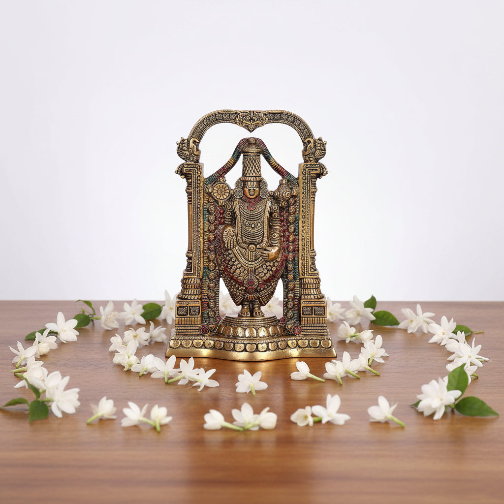 Brass Venkateshwara Idol with Arch – 8 Inch-ArtyCraftz.com