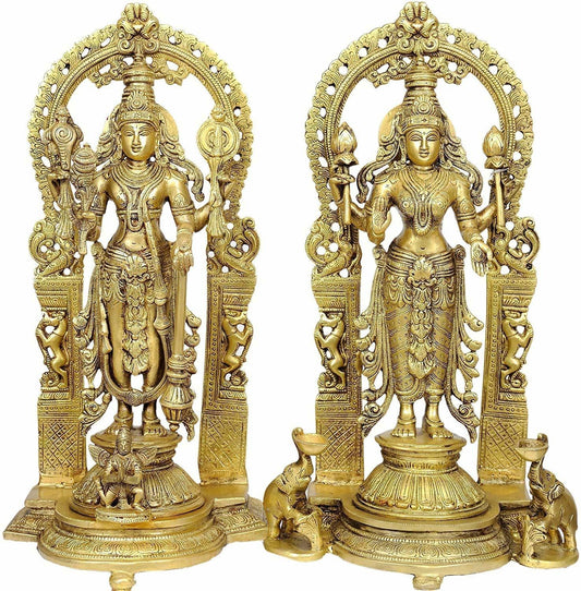 Brass Lakshmi Narasimha & Goddess Lakshmi Idol Set - ArtyCraftz.com