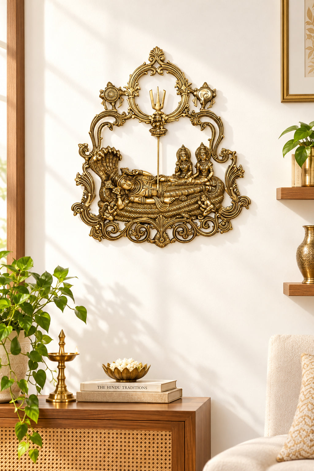 Brass Vishnu Lakshmi Wall Hanging -23.5 Inch Traditional Decor-artycraftz.com