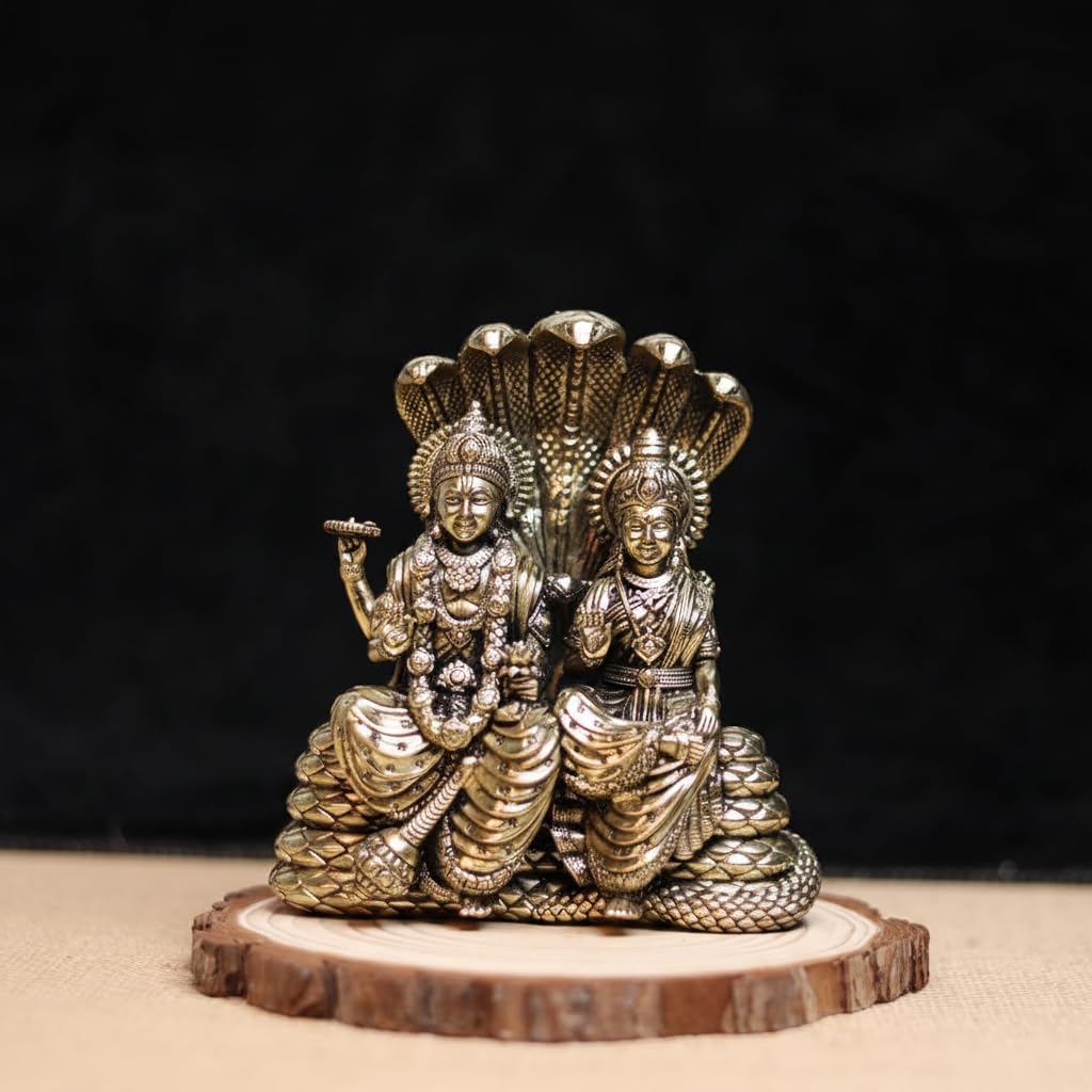 Brass Vishnu Lakshmi statue seated beneath Sheshnag-ArtyCraftz.com