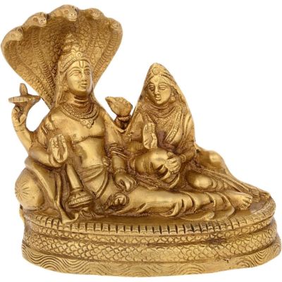 Brass Vishnu Lakshmi with Sheshnag-ArtyCraftz.com