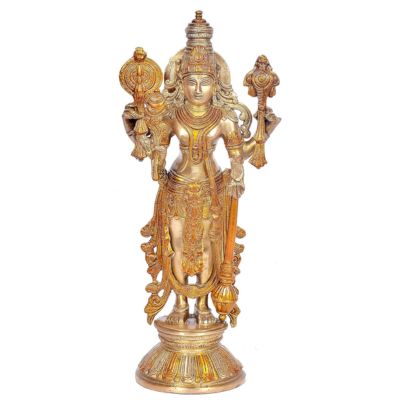 Brass Vishnu Standing on Base Idol