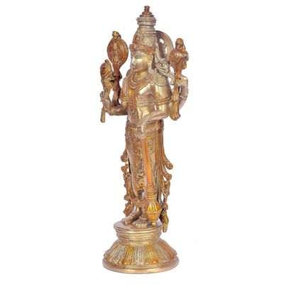 Brass Vishnu Standing on Base Idol