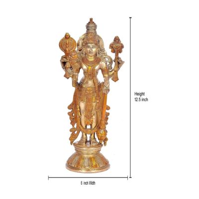 Brass Vishnu Standing on Base Idol