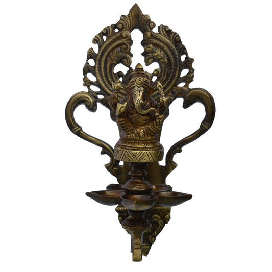 Brass Wall Hanging Lord Ganesh Oil Lamp Deepak Home Decor - ArtyCraftz.com