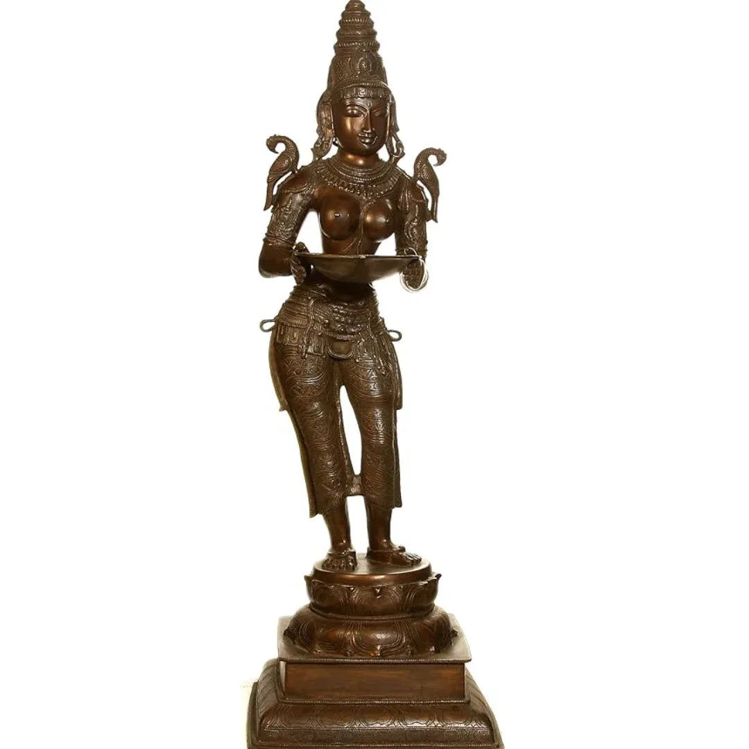 Brass Welcome Lady Form of Deepalakshmi Statue, Height 51.5" Inches - ArtyCraftz.com