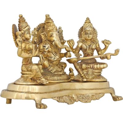 Brass laxmi Ganesh and Saraswati Statue