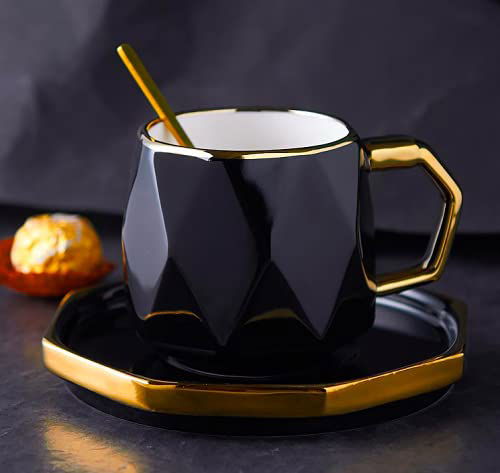 Breakfast Snacks Coffee Cup and Saucer Set, Tea Ceramic Mug with Spoon and Tray, 1 Piece (Black Color) - ArtyCraftz.com