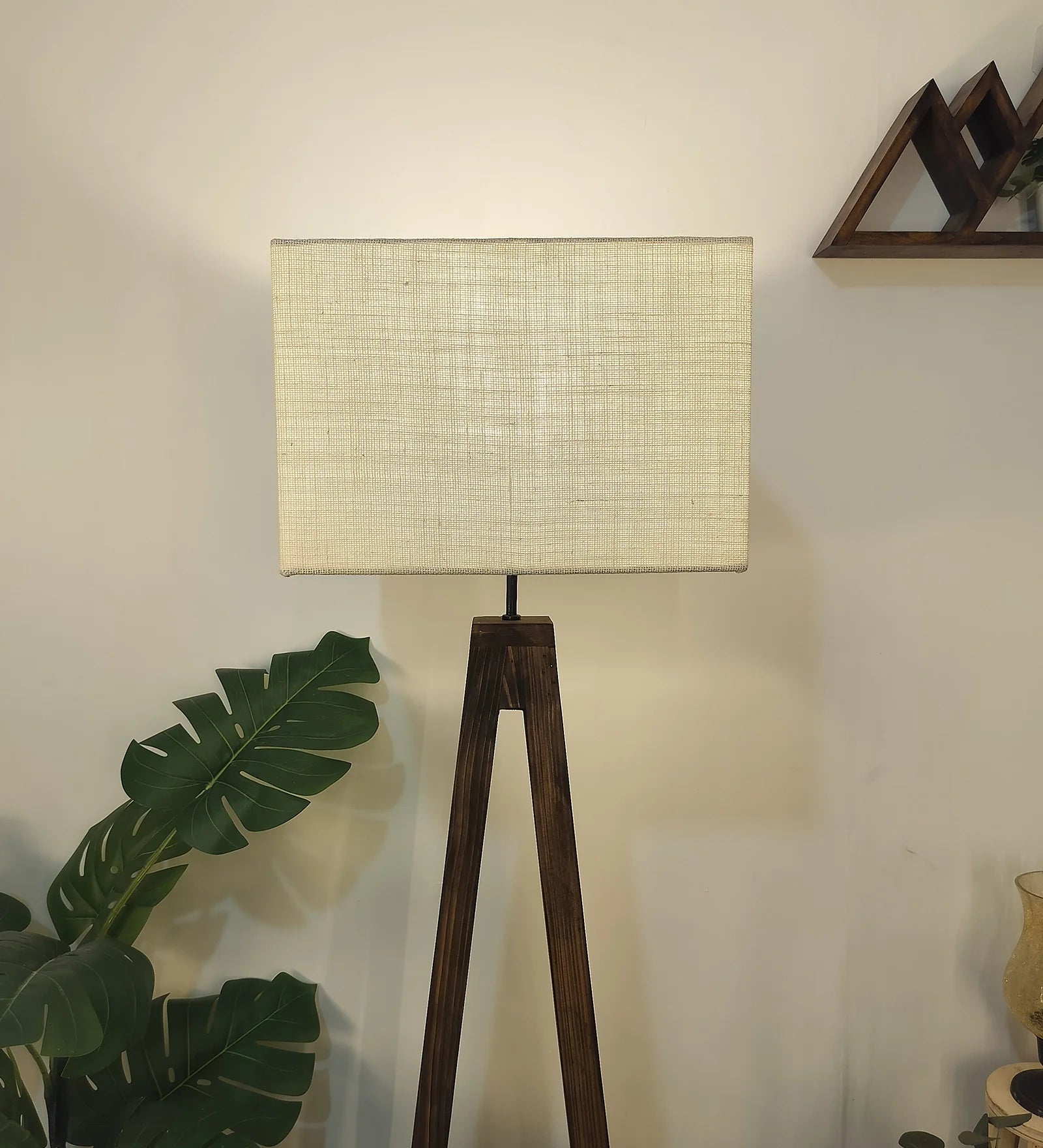 Brielle Wooden Floor Lamp with Brown Base and Beige Fabric Lampshade - ArtyCraftz.com