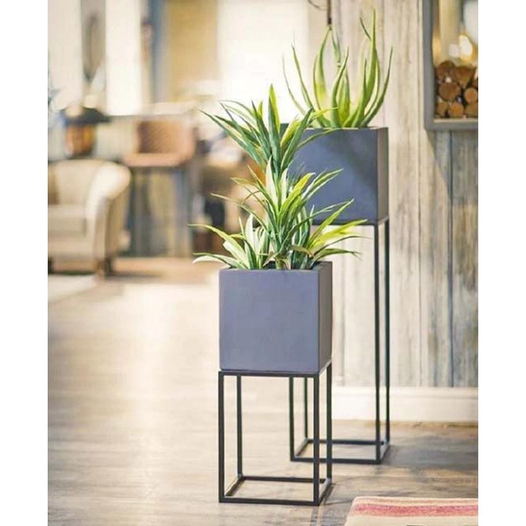 Brisbane Grey Metal Planter Stand with Pots