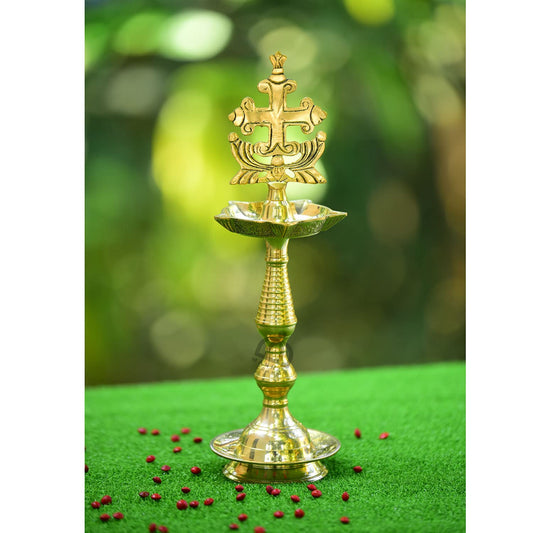 Bronze Nilavilakku With Sleeba Cross 12 Inches