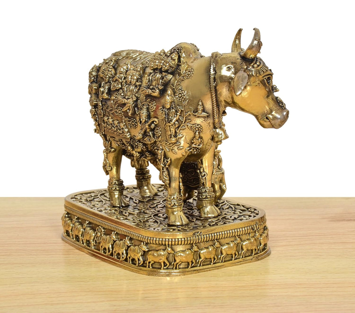Bronze Cow and Calf Statue with Intricate Traditional Figures and Decorative Base, 4.5 Inch-artycraftz.com
