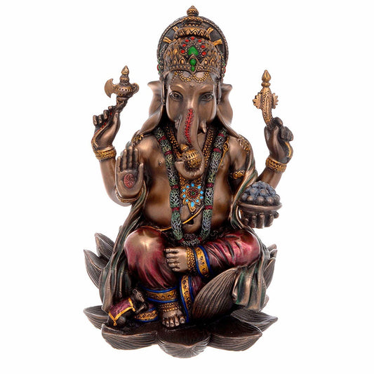 Bronze Ganesha on Lotus Height 7 Inches - ArtyCraftz.com