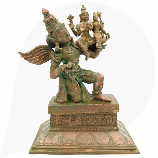 Bronze Garuda Carrying Vishnu and Lakshmi Divine Idol-ArtyCraftz.com