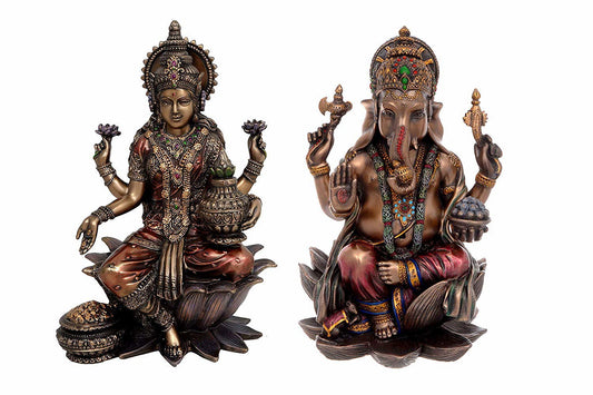 Bronze Lakshmi Ganesha Figurine (Multicolour, Standard, Height: 8.5 Inch) - ArtyCraftz.com