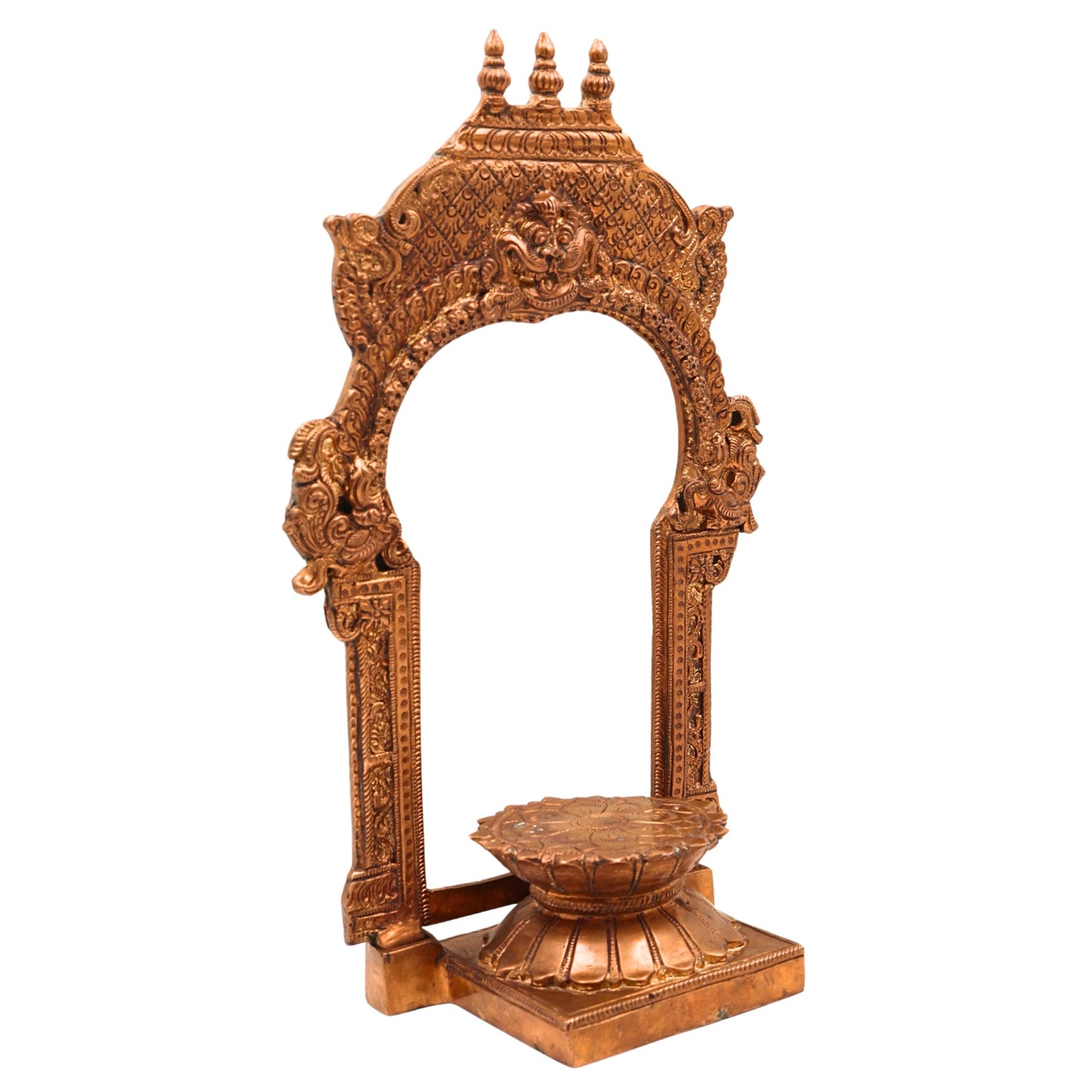 Bronze Lotus Chowki With Prabhavali, Panchaloha Kamal Peetha Stand for God Idol, Handcrafted Temple Sinhasan Bajot for Pooja Mandir Decor-ArtyCraftz.com