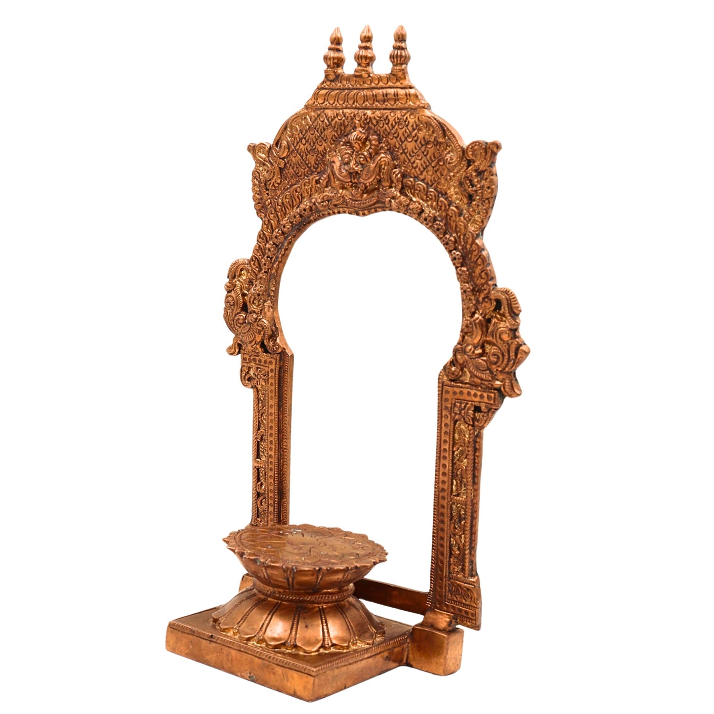 Bronze Lotus Chowki With Prabhavali, Panchaloha Kamal Peetha Stand for God Idol, Handcrafted Temple Sinhasan Bajot for Pooja Mandir Decor-ArtyCraftz.com