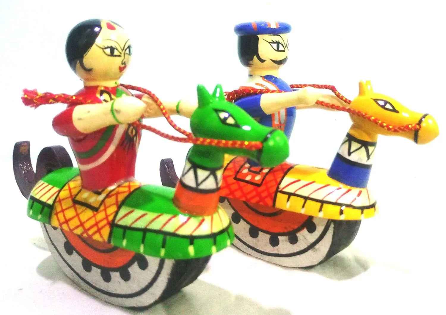 Channapatna Wooden Rocking Horse Procession Couple Dolls Showpiece