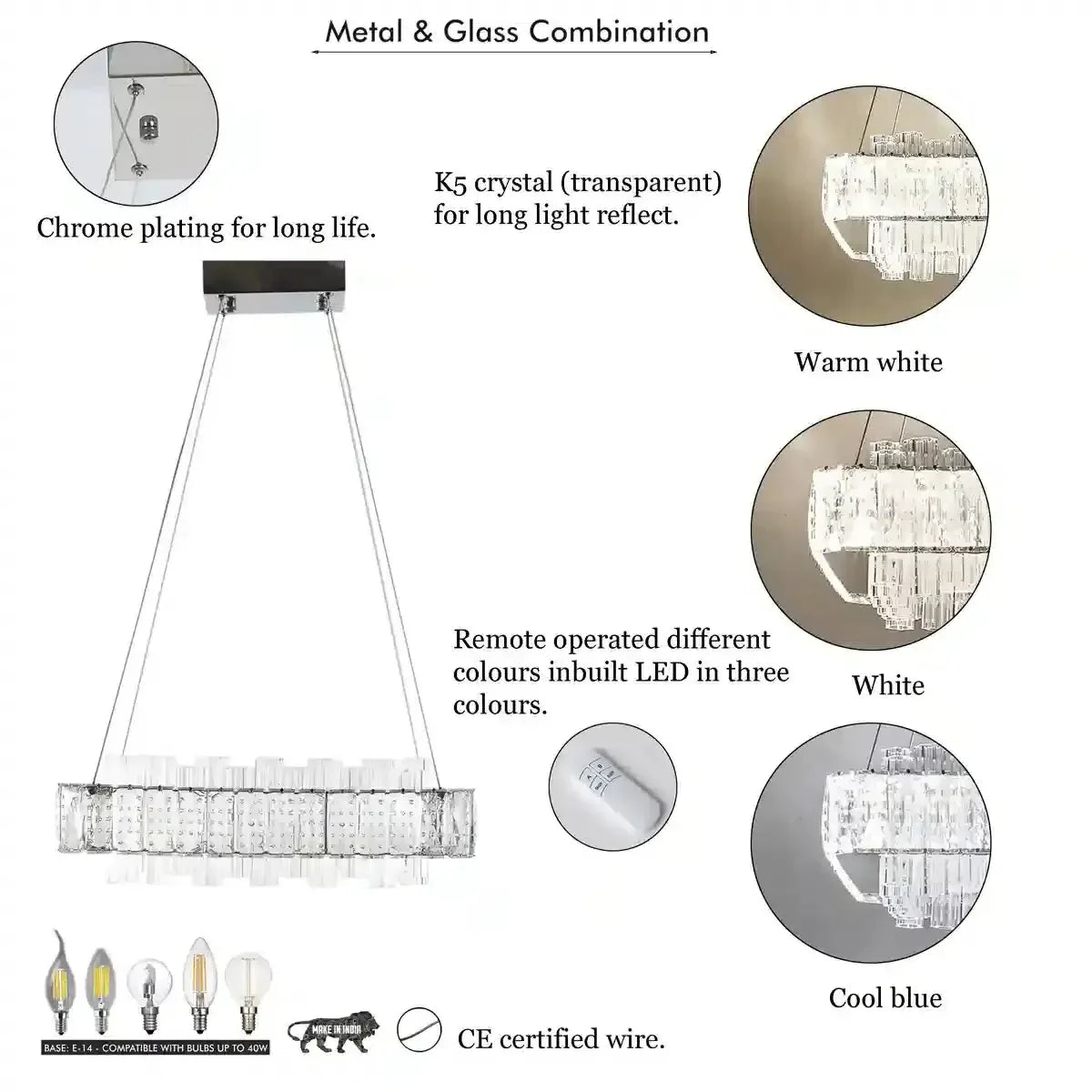 Candela Crystal Three Way Remote Lighting Chandelier-ArtyCraftz.com