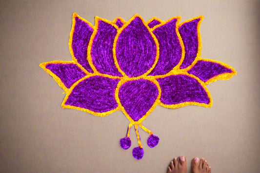 Canvas & Woolen Violet Lotus Design Rangoli Mat - ArtyCraftz.com