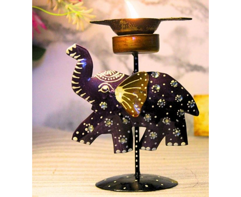 Handcrafted Iron Elephant Tealight Holder Decorative Showpiece