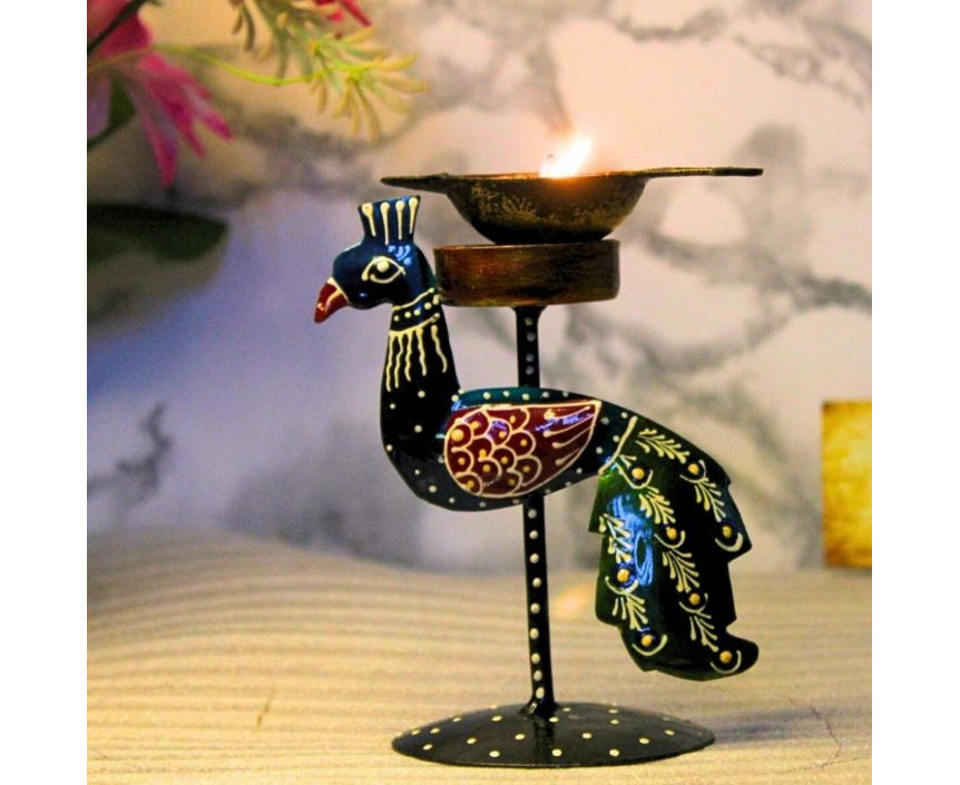 Handcrafted Peacock T Light Candle Holder Decorative Showpiece