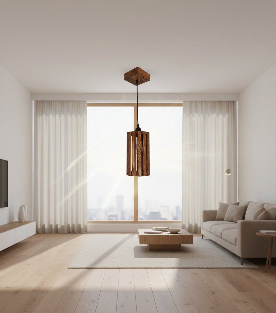 Casa Brown Wooden Single Hanging Lamp-ArtyCraftz.com
