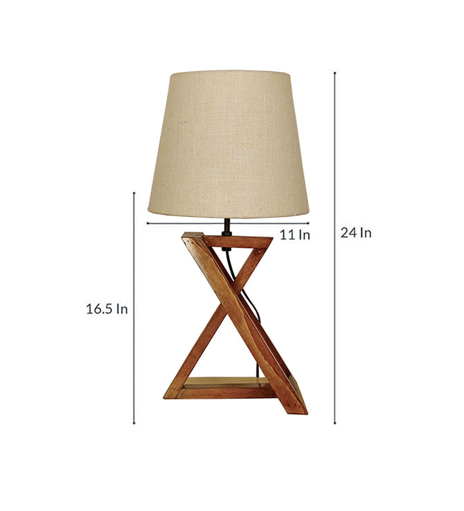 Pinewood Geometric X-Base Table Lamp with Woven Jute Shade-artycraftz.com