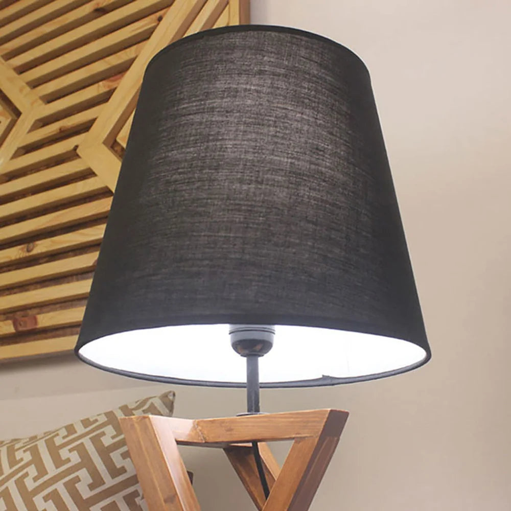 Catapult Brown Wooden Table Lamp with Black Fabric Lampshade - ArtyCraftz.com