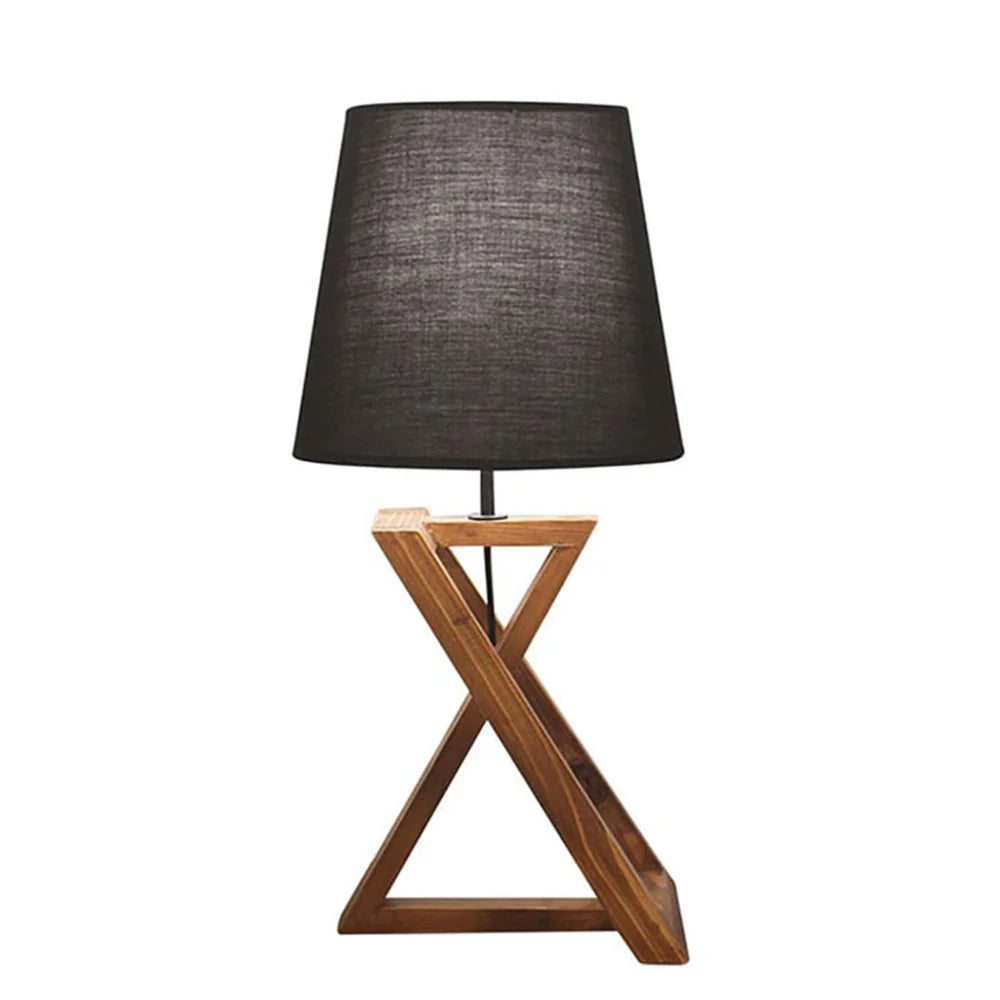 Catapult Brown Wooden Table Lamp with Black Fabric Lampshade - ArtyCraftz.com