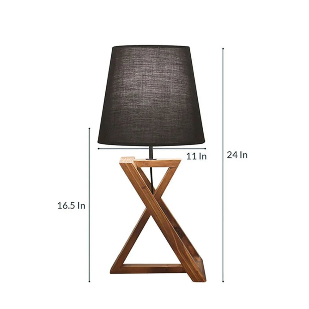 Catapult Brown Wooden Table Lamp with Black Fabric Lampshade - ArtyCraftz.com