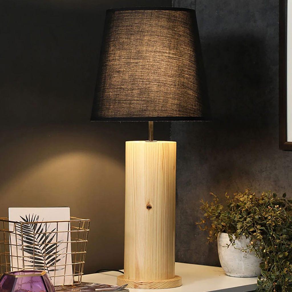 Cedar Beige Wooden Table Lamp with Black Fabric Lampshade - ArtyCraftz.com