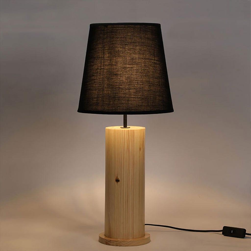 Cedar Beige Wooden Table Lamp with Black Fabric Lampshade - ArtyCraftz.com