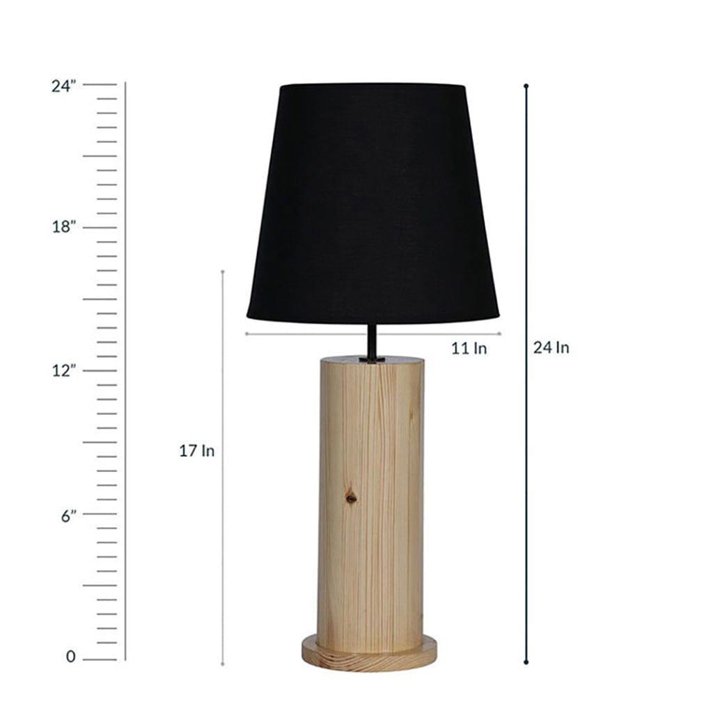 Cedar Beige Wooden Table Lamp with Black Fabric Lampshade - ArtyCraftz.com
