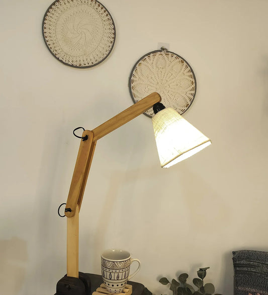 Centaur Wooden Floor Lamp with Beige Fabric Lampshade - ArtyCraftz.com