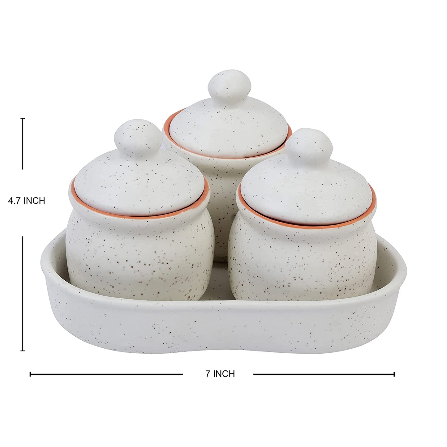 White Ceramic Storage Container with Lid & Tray Set of 3