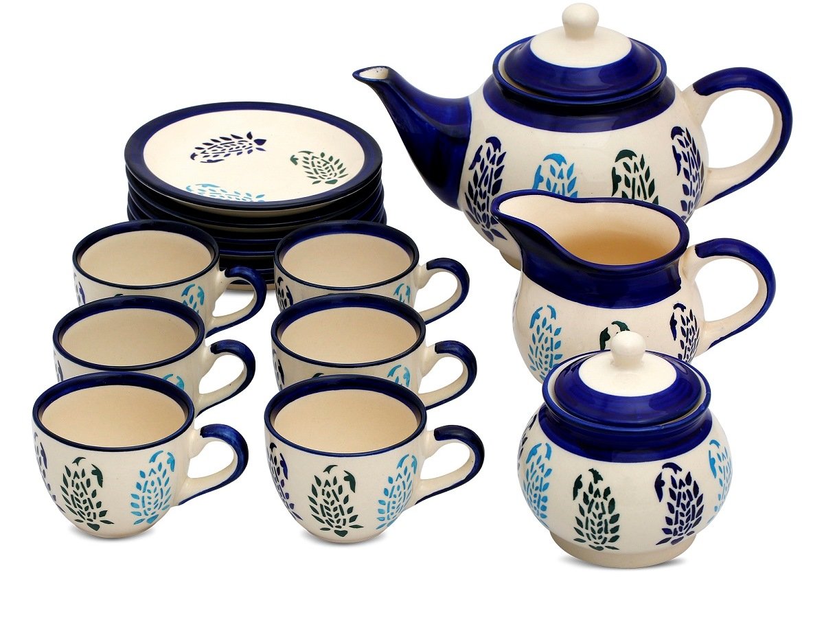 Ceramic Blue Boota Tea Set of 15 Pieces-ArtyCraftz.com
