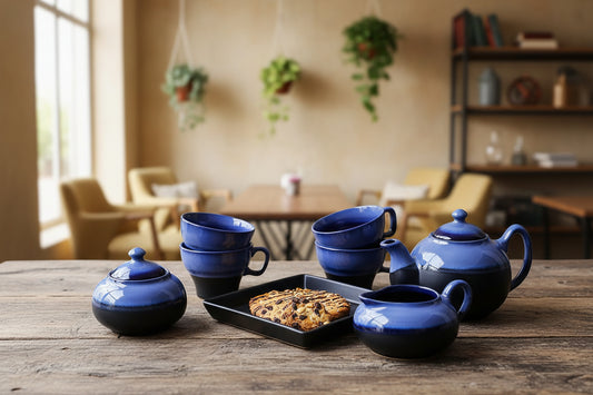 Ceramic Handmade Blue & Black Studio Tea Pot Set of 7-
ArtyCraftz.com