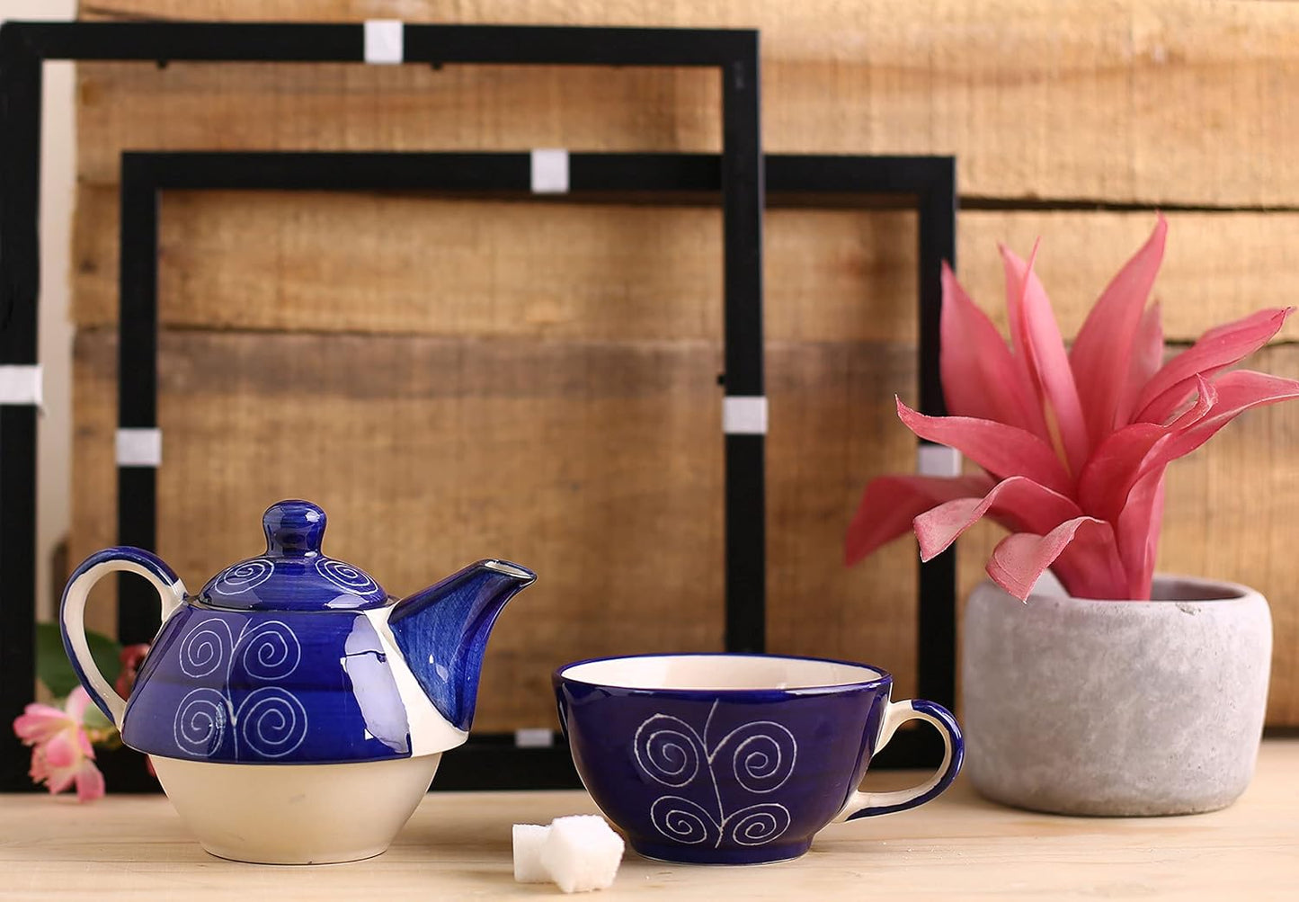 Ceramic Handmade Blue Doodle Tea Pot Set-ArtyCraftz.com