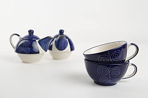 Ceramic Handmade Blue Doodle Tea Pot Set-ArtyCraftz.com