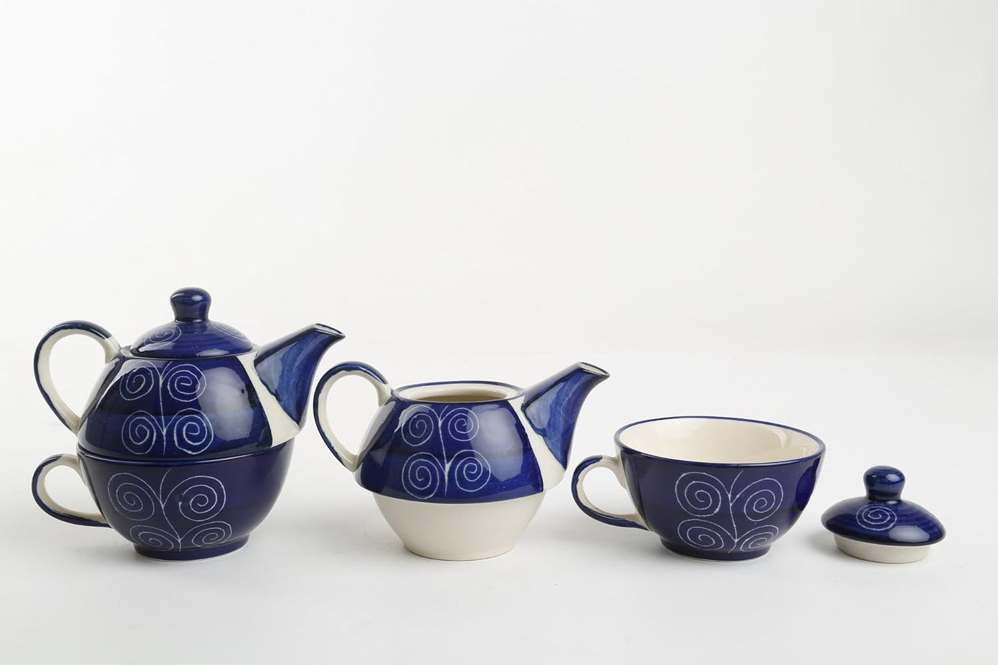 Ceramic Handmade Blue Doodle Tea Pot Set-ArtyCraftz.com