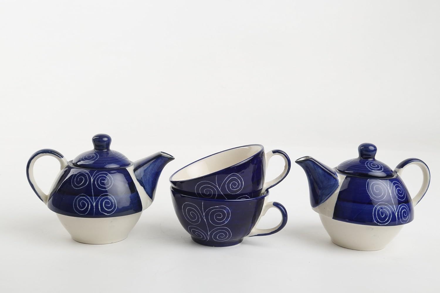 Ceramic Handmade Blue Doodle Tea Pot Set-ArtyCraftz.com