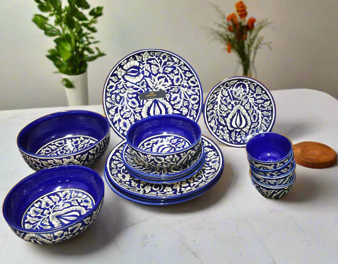 Ceramic Handmade Blue Mughal Combo Dinner Set-ArtyCraftz.com